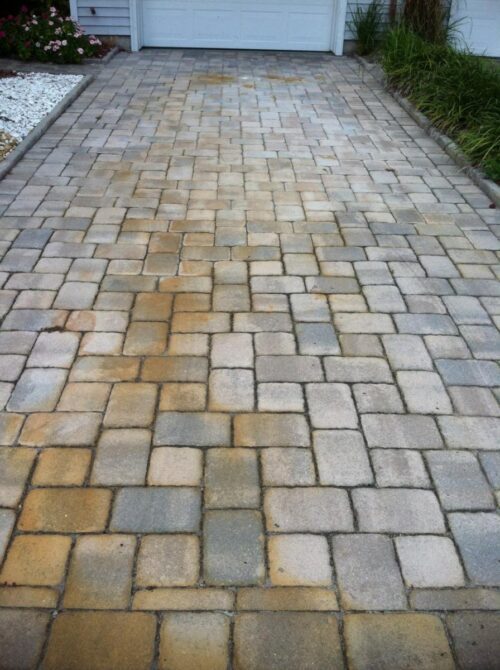 Interlocking pavers before work