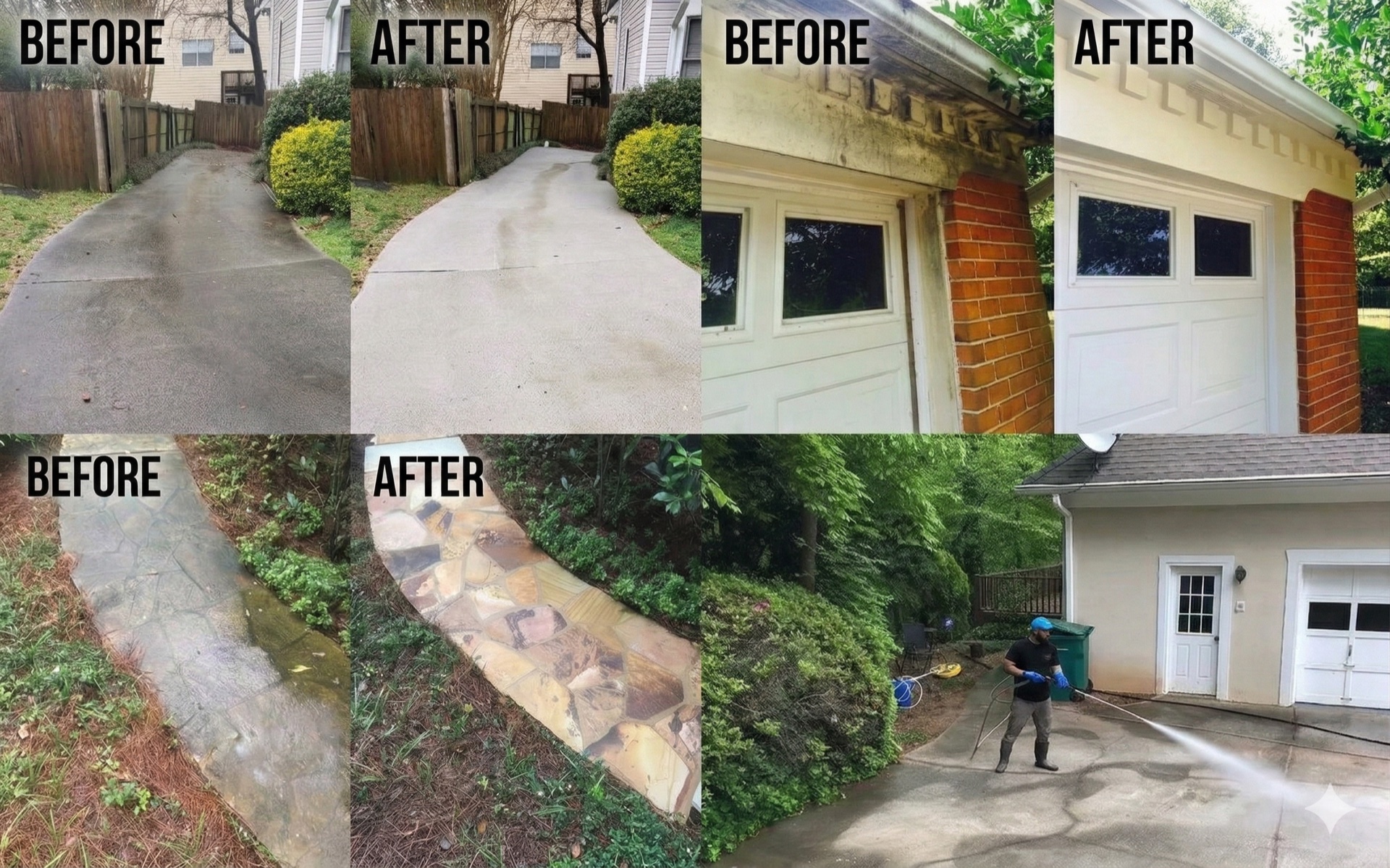 Pressure washing before and after
